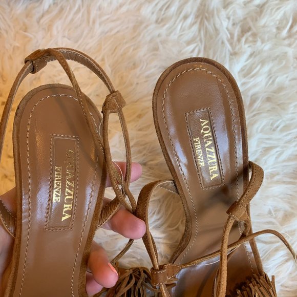 Aquazurra Brown Wild Thing Fringe Sandals Heels - Picture 2 of 14